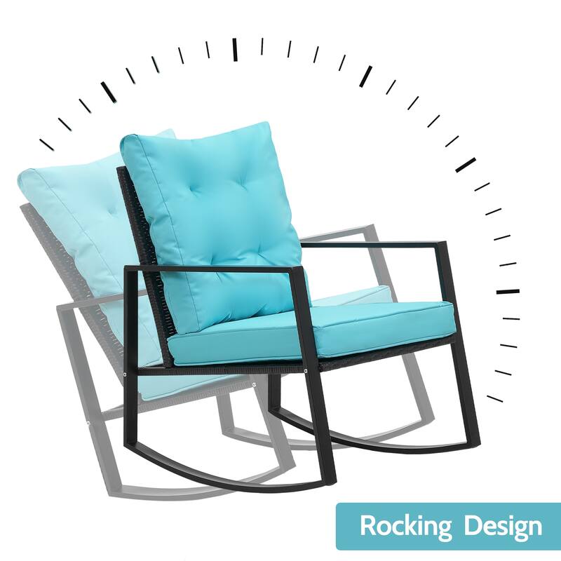 3 Pieces Rocking Wicker Bistro Set,Outdoor Patio Chairs w/ Coffee Table
