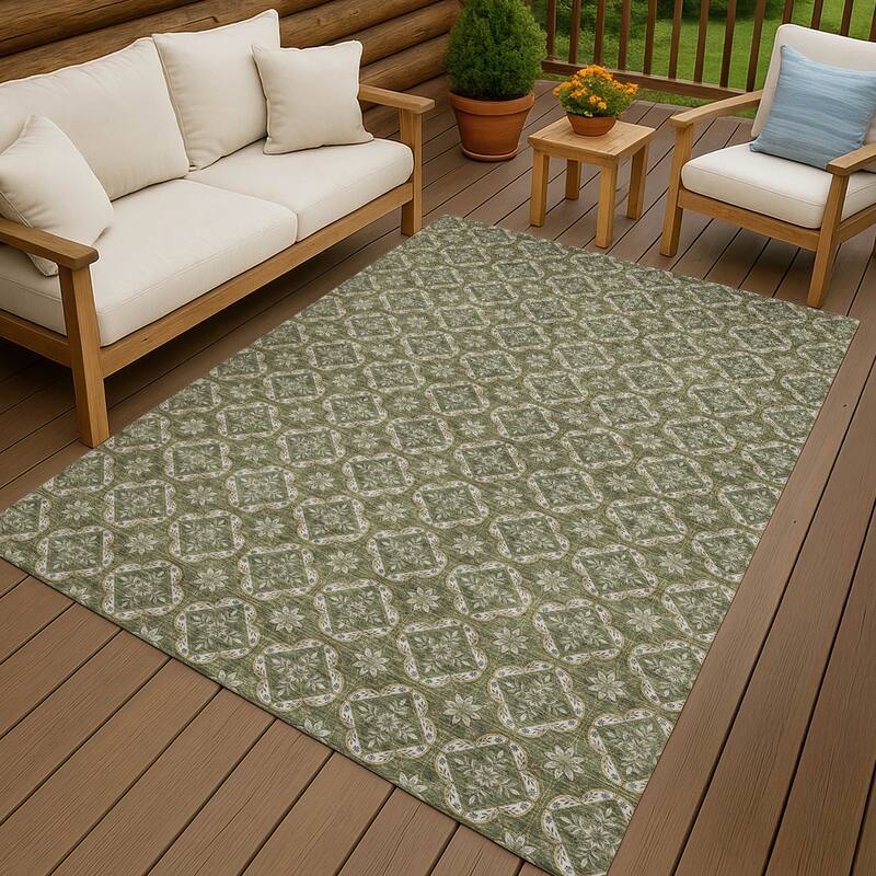 Machine Washable Indoor/ Outdoor Contemporary Granby Chantille Rug - Olive - 10' x 14'