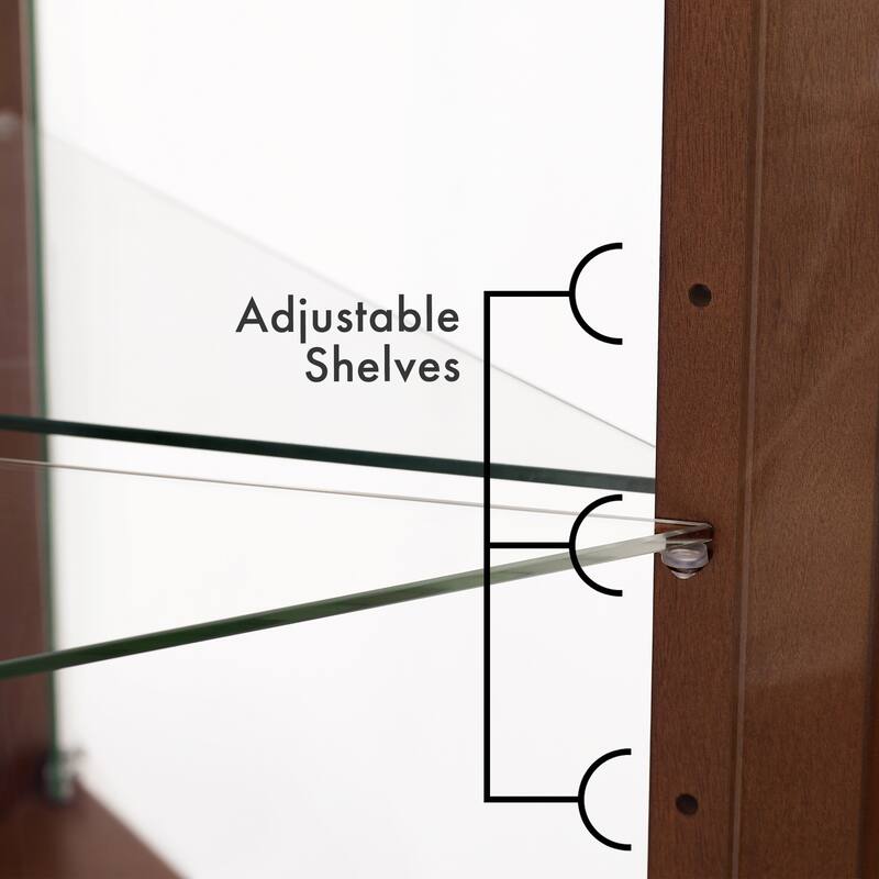 Corner Curio Cabinet with Lights, Floor Standing Display Cabinet with Adjustable Tempered Glass Shelves & Mirrored Back