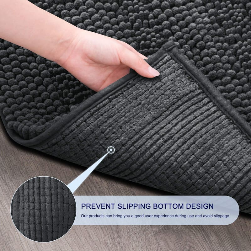 Subrtex Non-slip Bathroom Rug Chenille Soft Striped Plush Bath Mat
