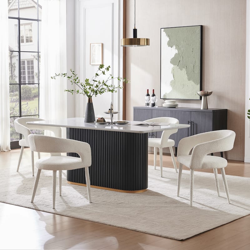 Modern Fort Boucle Upholstered Dining Chair (Set of 4) - Set of 4 - White - Dining Height