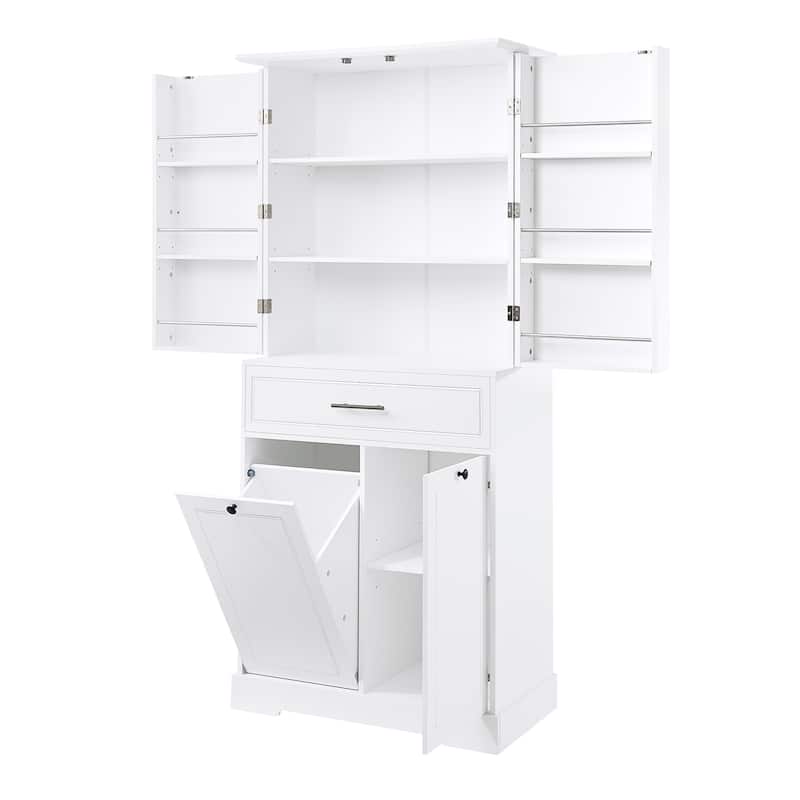 Freestanding Bathroom Storage Cabinet with Doors & Drawers, Tilt-Out Laundry Hamper, Adjustable Shelf, Multiple Storage Spaces