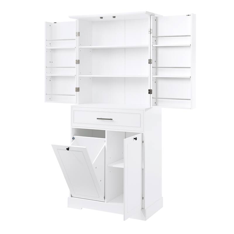 Roomfitters 72" Tall Bathroom Storage Cabinet with Tilt-Out Laundry Hamper, 3 Adjustable Shelves & Door-Mounted Racks, White