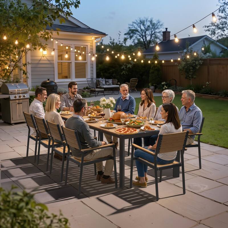 Pellebant Premium Outdoor Patio Aluminum Dining Table with Umbrella Hole