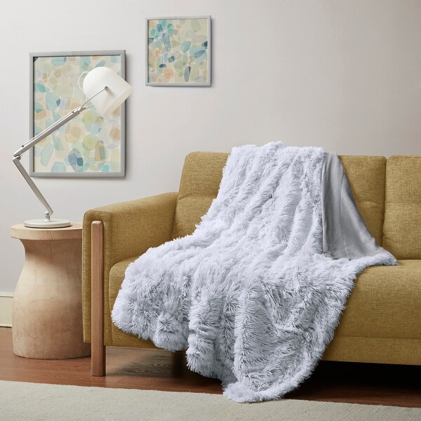 Light grey faux fur throw top