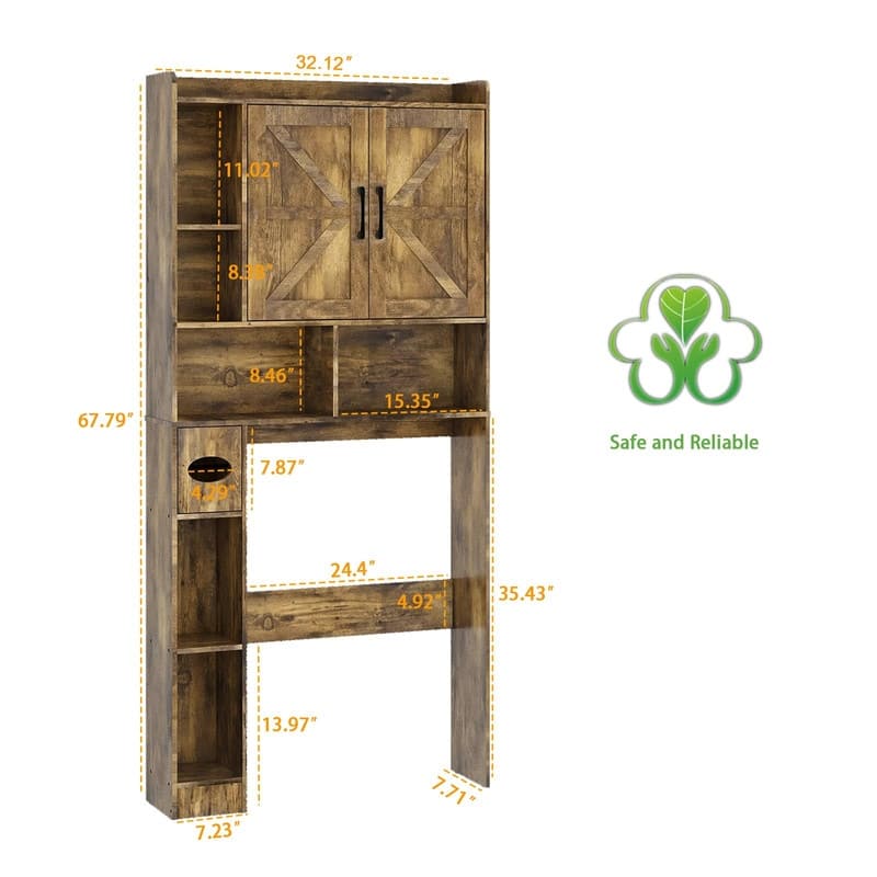 Over The Toilet Storage Cabinet - 7.9"D x 32"W x 67"H