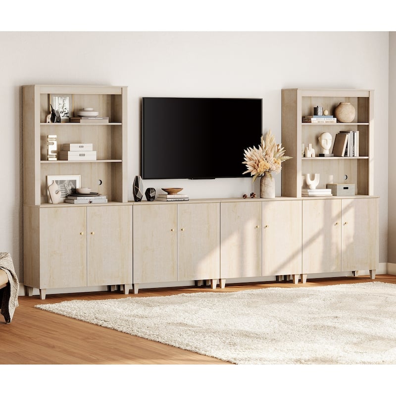 WAMPAT Modern Entertainment Center with Bookshelves for 75" TVs