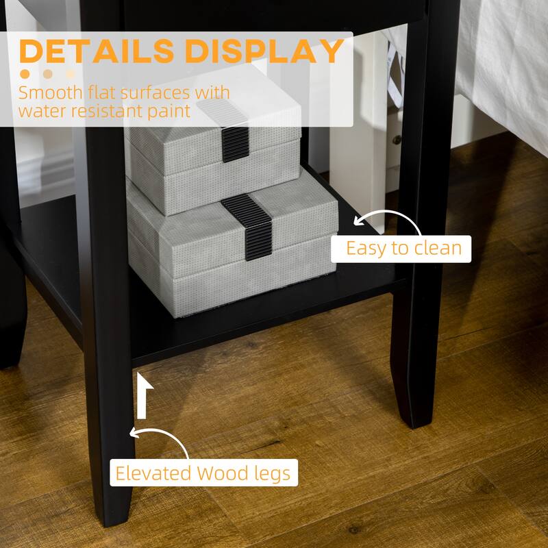2-tier Modern Side Table with Drawer and Bottom Shelf