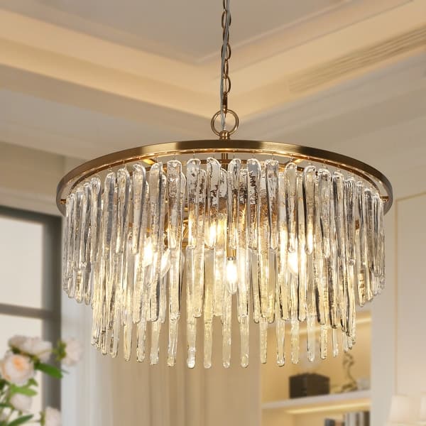 Wansi Shine 6-Light Double Drum Chandelier – Gold & White Fabric Shade, Adjustable Height, E12 Bulbs, For Dining Room, Kitchen, Bedroom