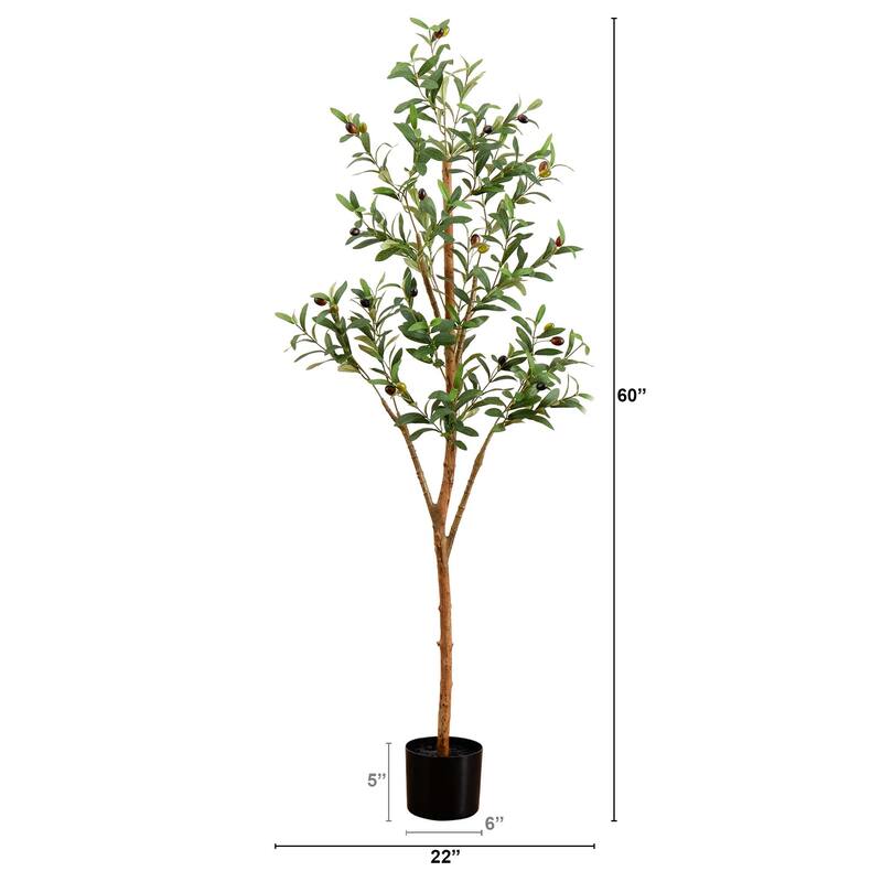 5' Artificial Olive Tree with Natural Trunk - Green