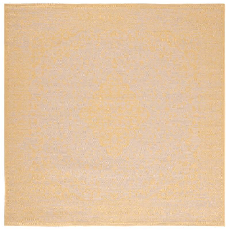 SAFAVIEH Courtyard Hanneke Indoor/ Outdoor Waterproof Patio Backyard Rug - 6'7" Square - Beige/Gold