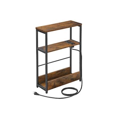 Space-Saving End Table with 3 Storage Shelves and Built-In Charging Station and Stable Steel Frame - 7.1"D x 17.7"W x 22.8"H