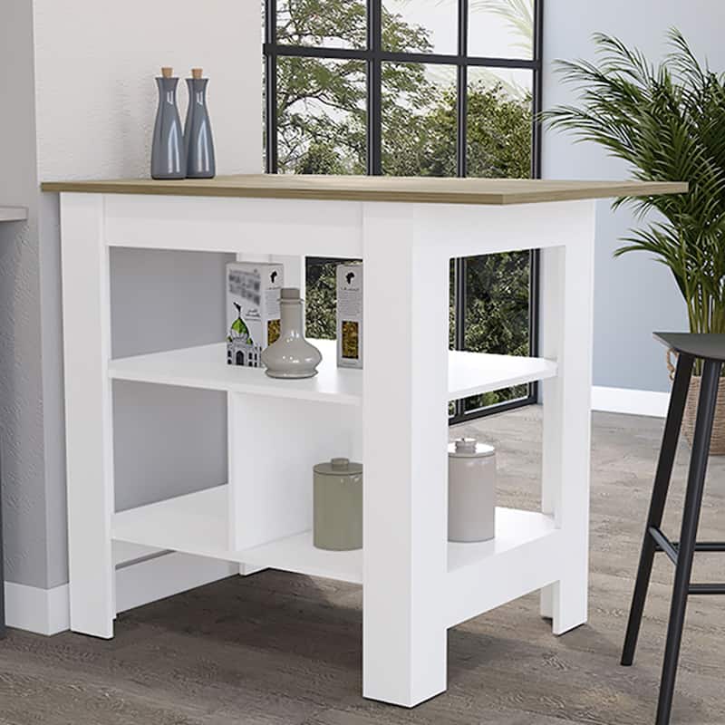 Kitchen Island with 3 Storage Shelves, Wide Top Surface, 35.4" Height, Stylish Modern Design - Beige