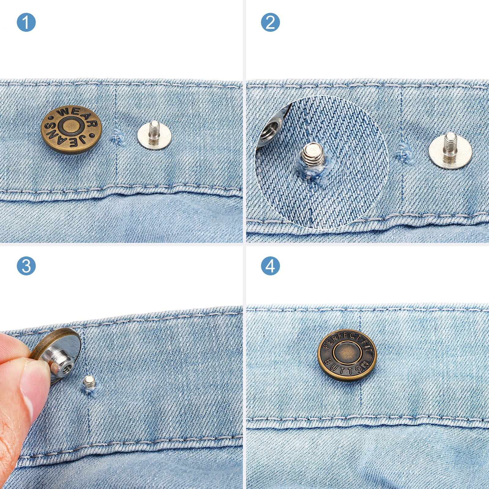 2Pcs Adjustable Jean Button Pin Loose Jeans Waist Tightener Jean Button