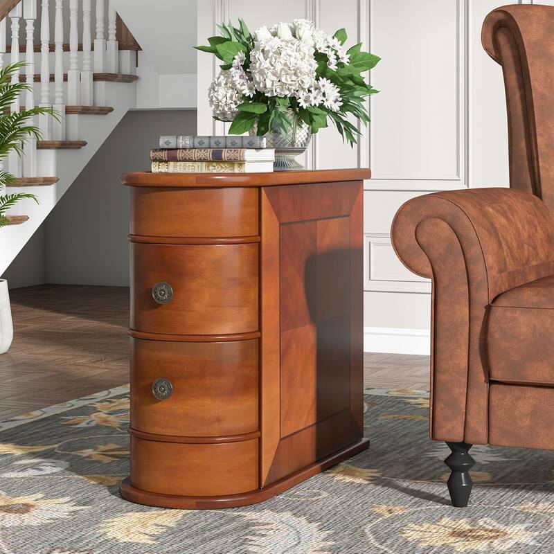 Solid Wood End Table with Storage No Assembly Required