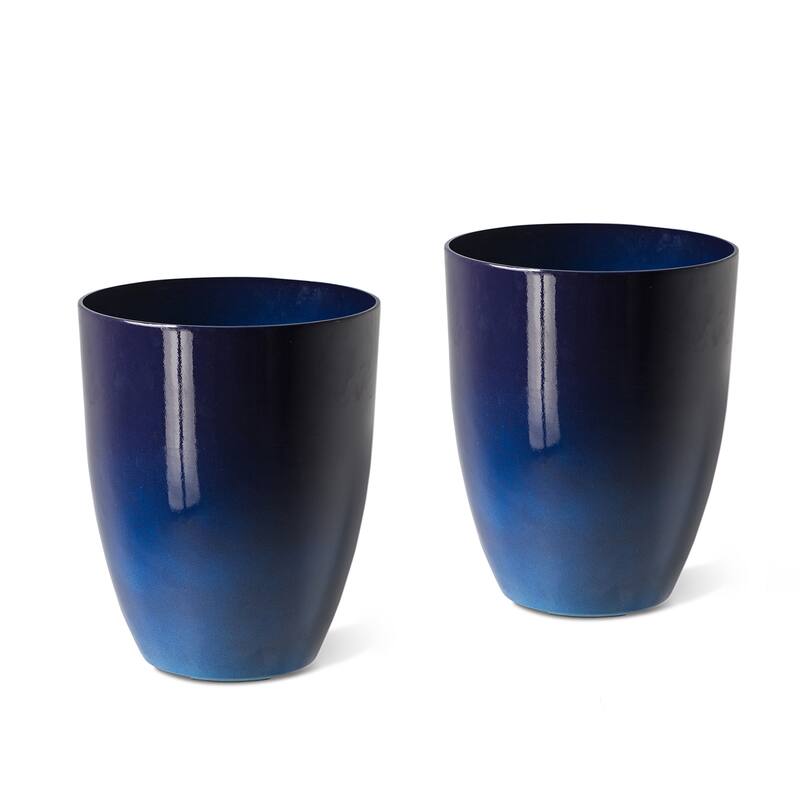 Glitzhome 16.75"H Set of 2 Oversized Eco-Friendly PE/Resin Faux Ceramic Tall Plastic Planter Porch Pot
