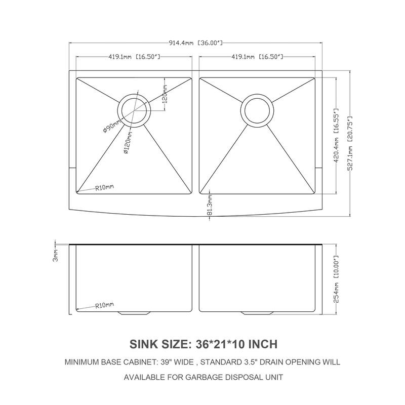 36 inch Double Bowl Kitchen Sink in Matte Black