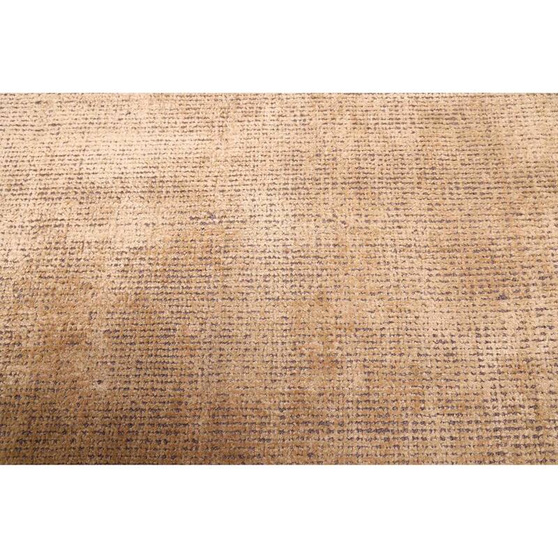 ECARPETGALLERY Hand-knotted Silk Shadow Light Gold Viscose, Wool Rug - 4'0 x 9'9