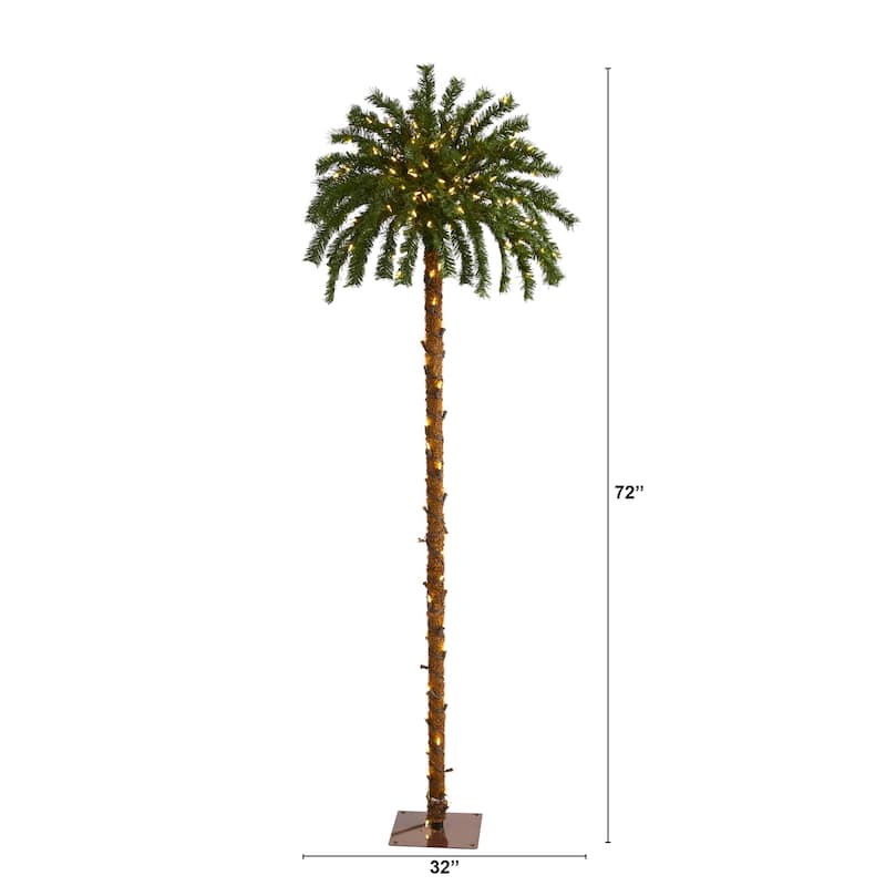 6' Christmas Palm Tree with 200 Warm White LED Lights - Green
