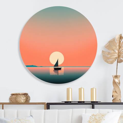 Designart 'Minimalistic Sunset During The Full Moon II' Traditional Metal Round Wall Art