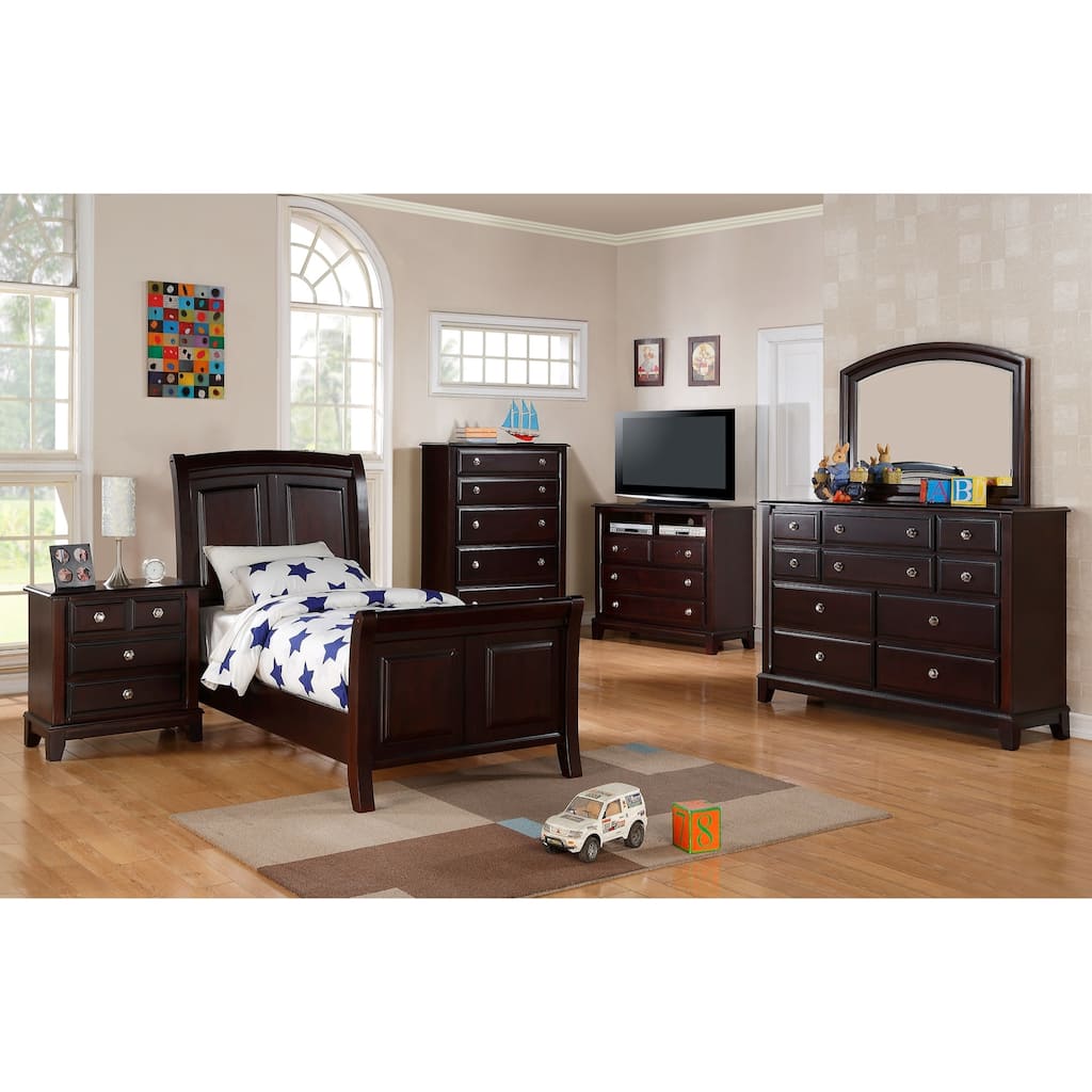 Wooden Curved Sleigh Twin Panel Bed - 87" - Brown