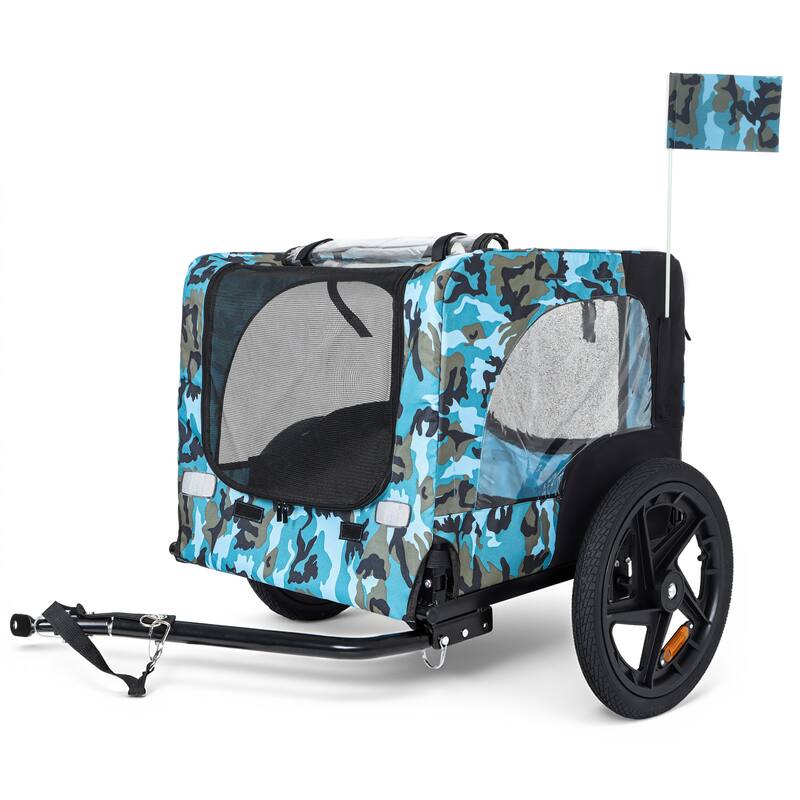 Outdoor Heavy Duty Collapsible Pet Bike Trailer with 16-Inch All-Terrain Wheels & Universal Hitch, Foldable Dog Carrier Cart