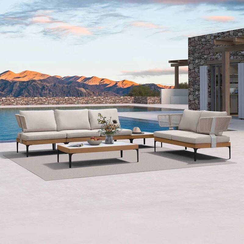 PURPLE LEAF Melben Light Grey Modular Outdoor Sectional with Cushions Flexible Layout Patio Conversation Set Couch - 3-Seat + Loveseat (5-Piece)
