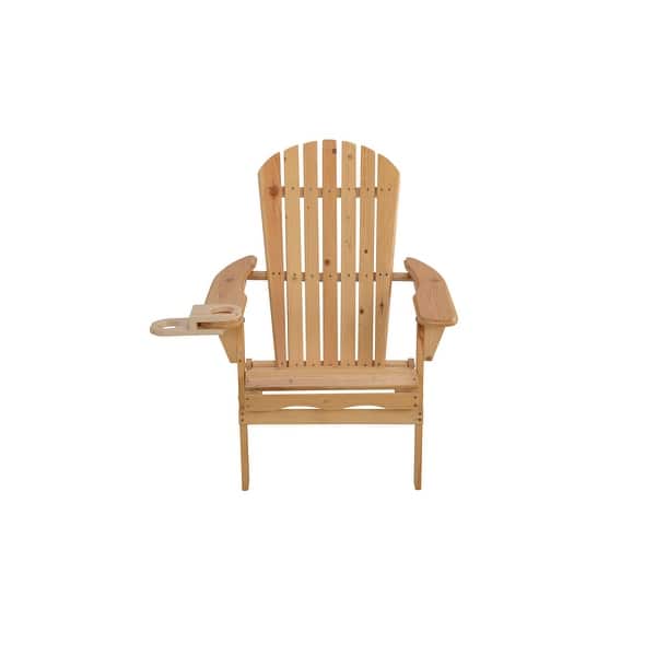slide 2 of 3, Foldable Adirondack Chair with cup holder, Natural color