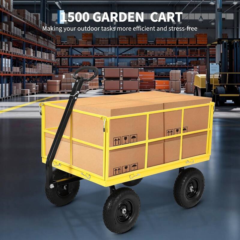 Heavy Duty Outdoor Folding Utility Garden Cart with Removable Sides and Wheels, 1500 LBS Load