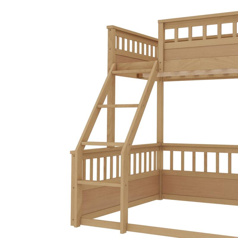 Twin XL-over-Queen Pinewood Bunk Bed with Detachable Design and Guardrails