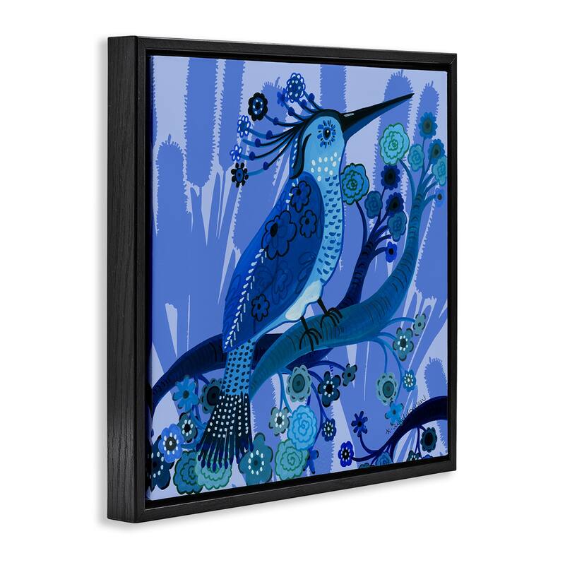 Stupell Folk Style Blue Bird Framed Floater Canvas Wall Art Design By Kay Widdowson