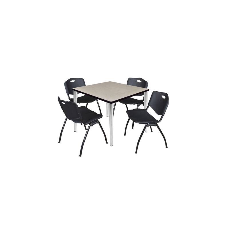 36 in. Square Breakroom Table- Maple Top, Chrome Base & 4 M Stack Chairs- Black