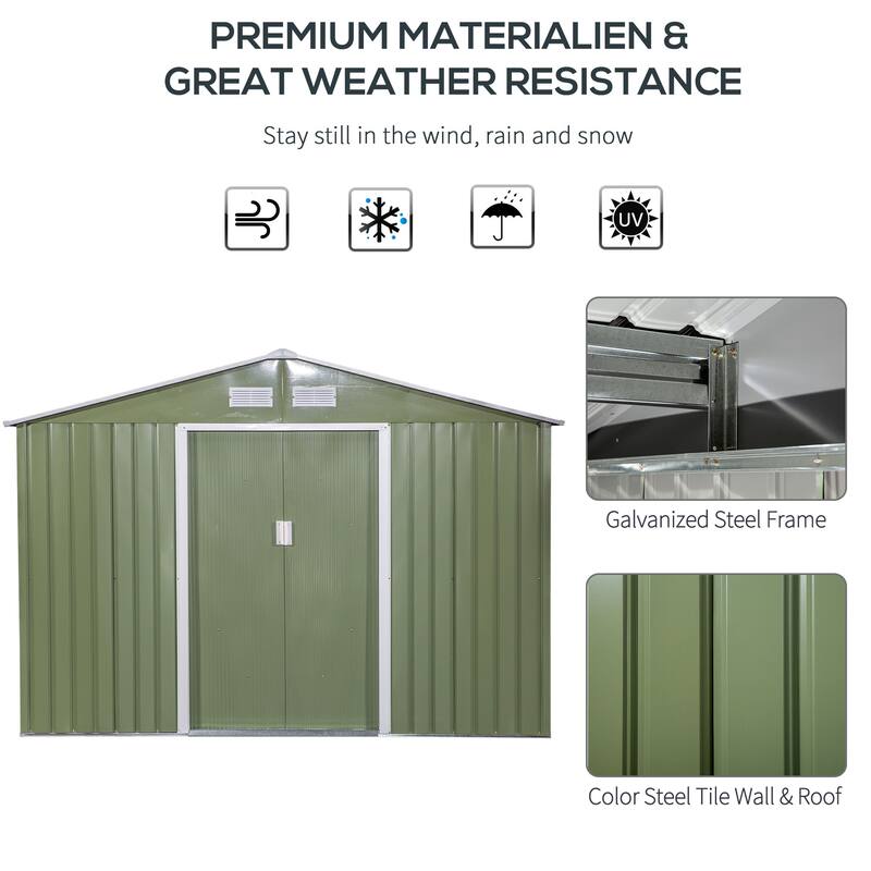 Outsunny 9' x 6' Outdoor Backyard Garden Tool Shed with Double Sliding Doors, 4 Airy Vents, & Durable Steel