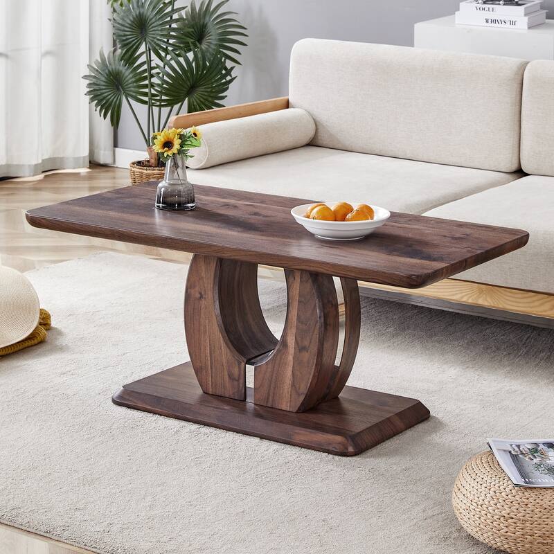GDFStudio Edrion Wood Coffee Table with Dark Brown Texture - Walnut