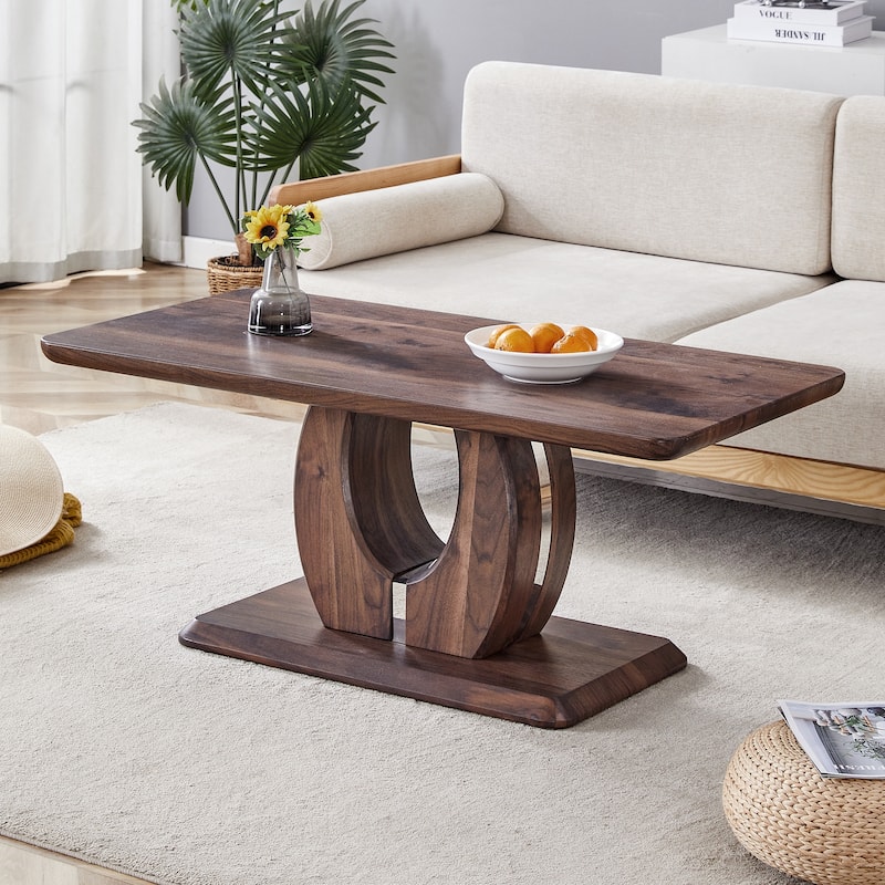 Modern Minimalist Walnut Dark Brown Texture Sticker-Patterned MDF Rectangular Coffee Table