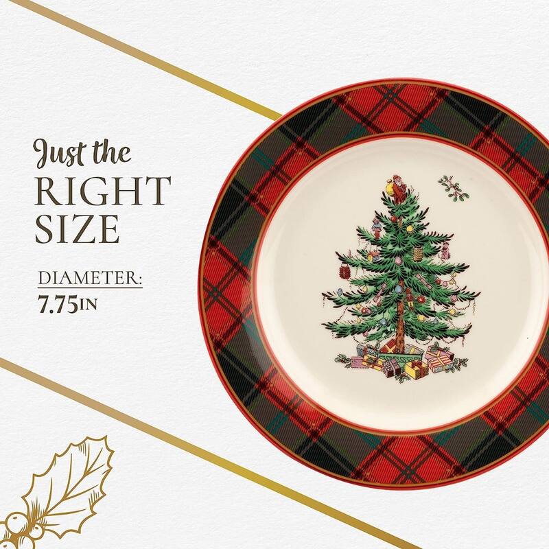Spode Set of 4 Christmas Tree Tartan Plates