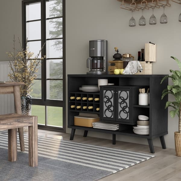 slide 2 of 7, Furniture of America Nen Mid-century Brown 4-shelf Buffet Server