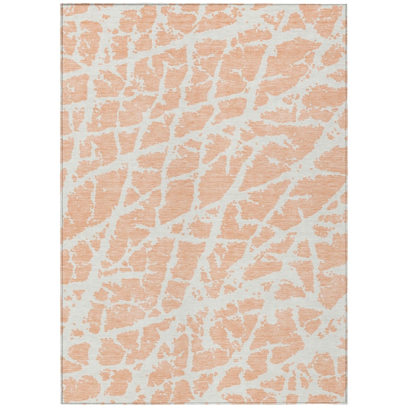Machine Washable Indoor/ Outdoor Transitional Peach Crackle Chantille Rug