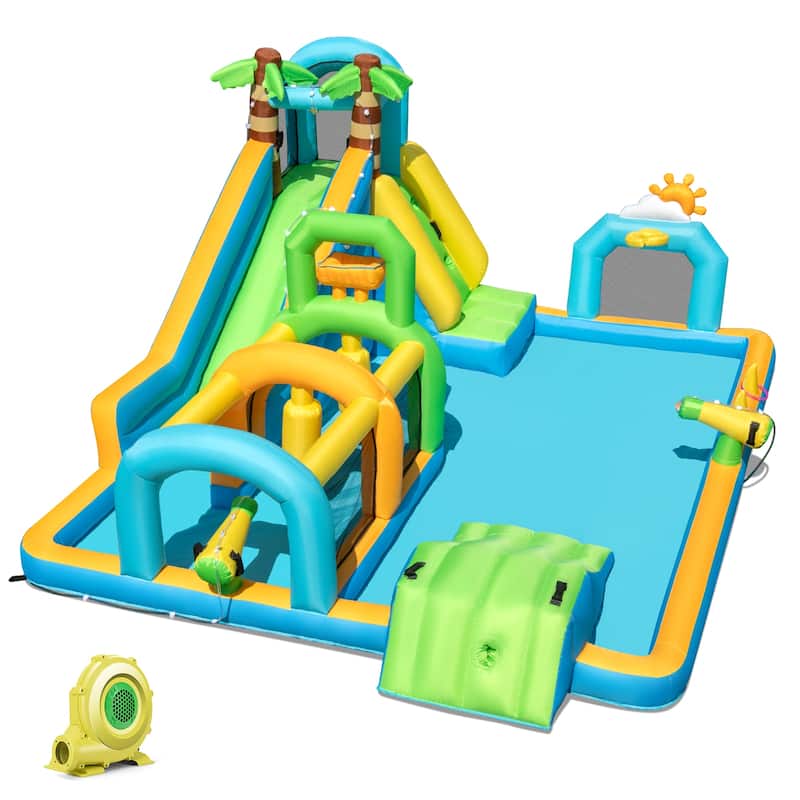 Gymax Inflatable Water Slide w/Splash Pool Climbing Wall Football Goal