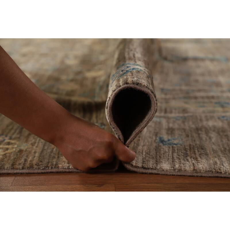 Hand Knotted Oriental 100% Wool Carpet Transitional Floral Brown Oushak Area Rug - 10' 0'' X 7' 10''