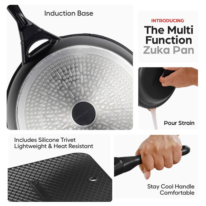 Granitestone Zuka Everyday Pan 4 Pc Nonstick 8" Multi-Functional Frying Pan Set with Lid Steamer & Utensils
