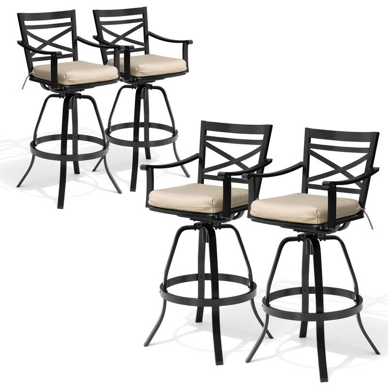 All-Weather Patio Outdoor Indoor Aluminum Swivel Bar Stools with Sunbrella Cushion - CanvasAntiqueBeige - 4-Piece