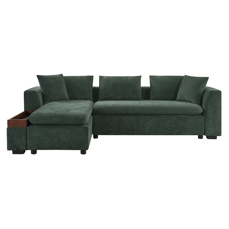 93.7" Chenille L-Shaped Sectional Sofa with Wooden Storage Compartment and Deep Seating