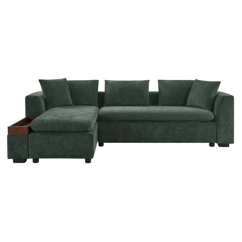 Roomfitters 93.7" L-Shaped Upholstered Sectional Sofa with Wooden Storage Compartment
