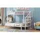 preview thumbnail 5 of 5, White Metal Twin over Full Bunk Bed Frame with Built-in Open Wardrobe, Storage Staircase and Guardrails for Kids, Teens