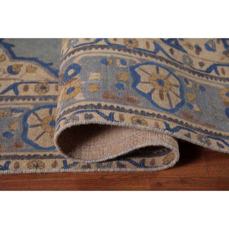Blue Tabriz Persian Area Rug Oriental Floral Hand-Knotted Wool Carpet - 7'10"x 10'9"