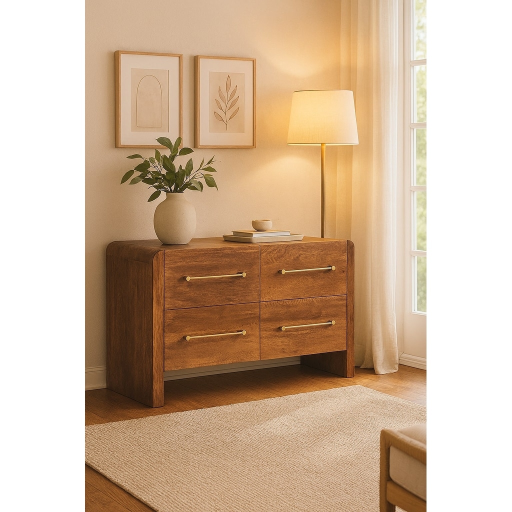 Artisan Furniture Solid Wood Oak line Four Drawer Chest ,Brown with 4-Drawers