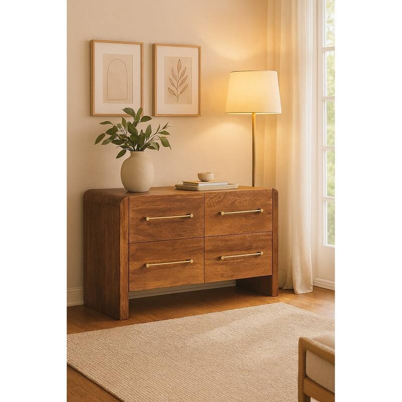 Artisan Furniture Solid Wood Oak line Four Drawer Chest ,Brown with 4-Drawers - Brown