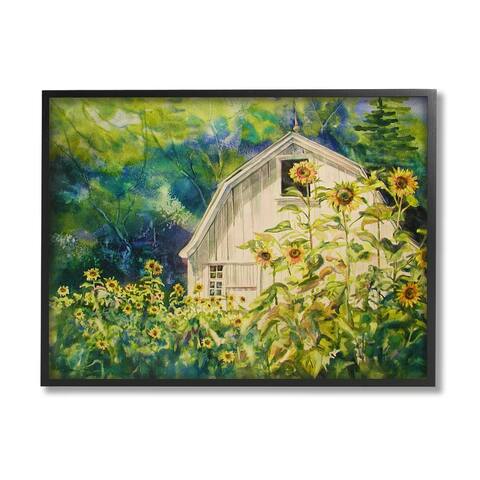 Stupell Industries Peaceful Sunflower Field Countryside Woodlands Barn Framed Wall Art - Yellow