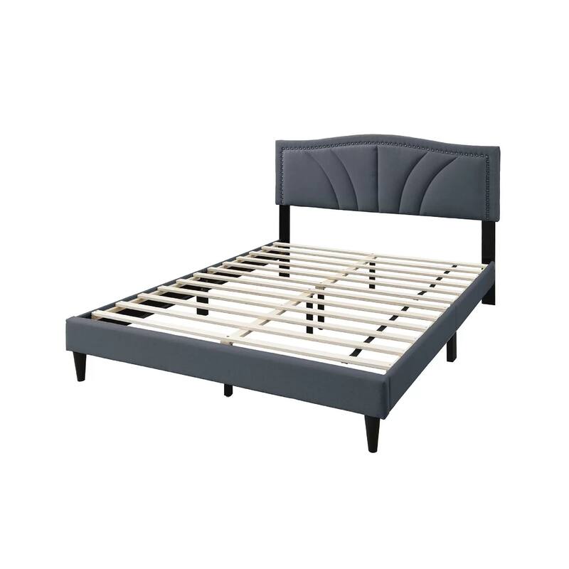 Carie Full Bed, Charcoal Gray Burlap Upholstery, Padded Headboard